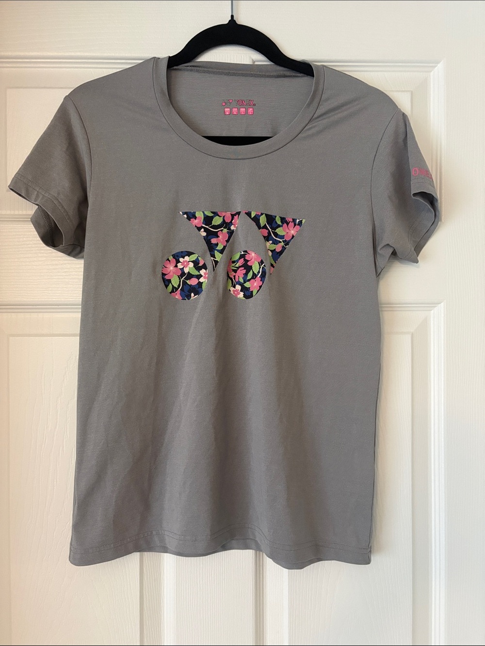 Yonex Gray Tee with Floral Cutout Logo